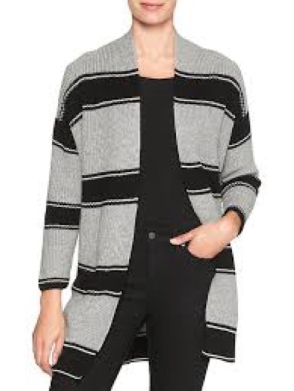 GAP Black and Gray Striped Open Cardigan